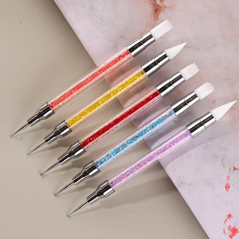 Semplice 5 pz/set Professionale 2 Modi Nail Art Punteggiatura Penna di Plastica Acciaio Manico in Cristallo Strass Pickup Penna Strumenti per Manicure