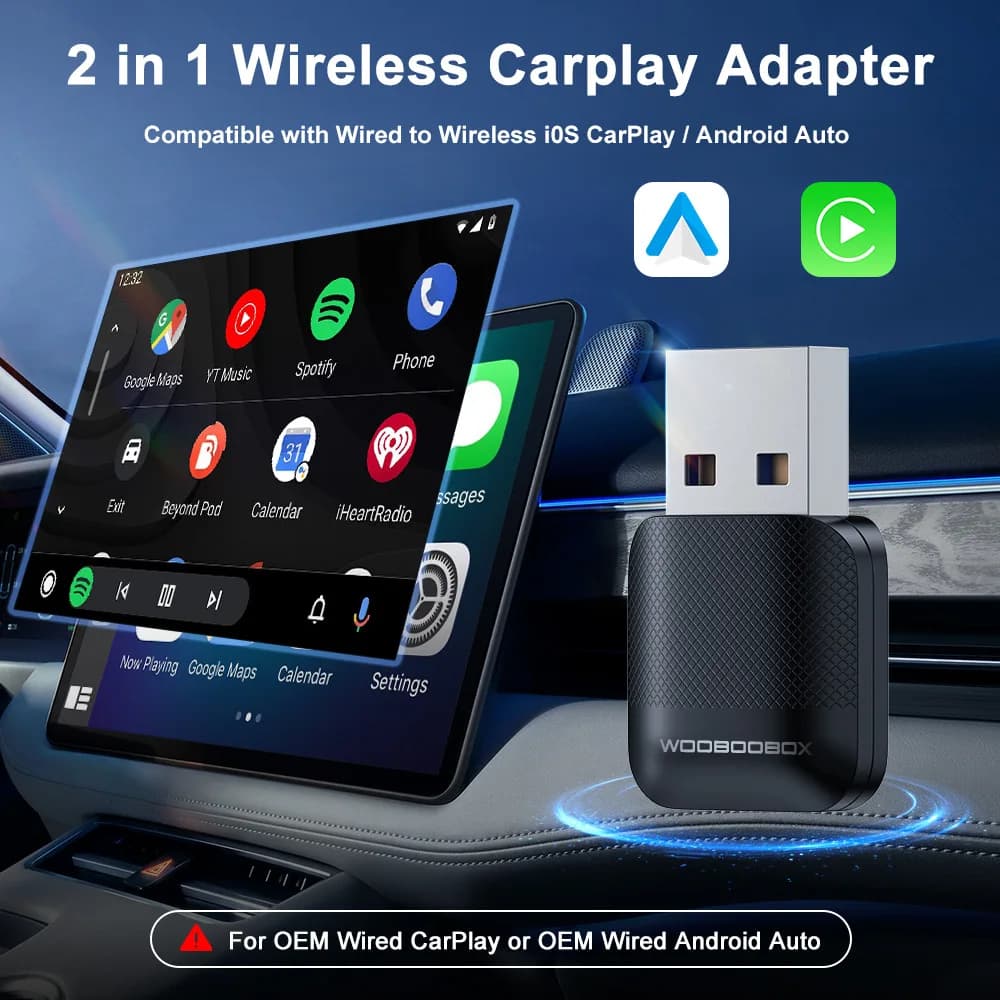 Adattatore CarPlay wireless M10 2in1 per CarPlay cablato OEM o OEM cablato Android Auto Plug & Play Bluetooth Smart CarPlay