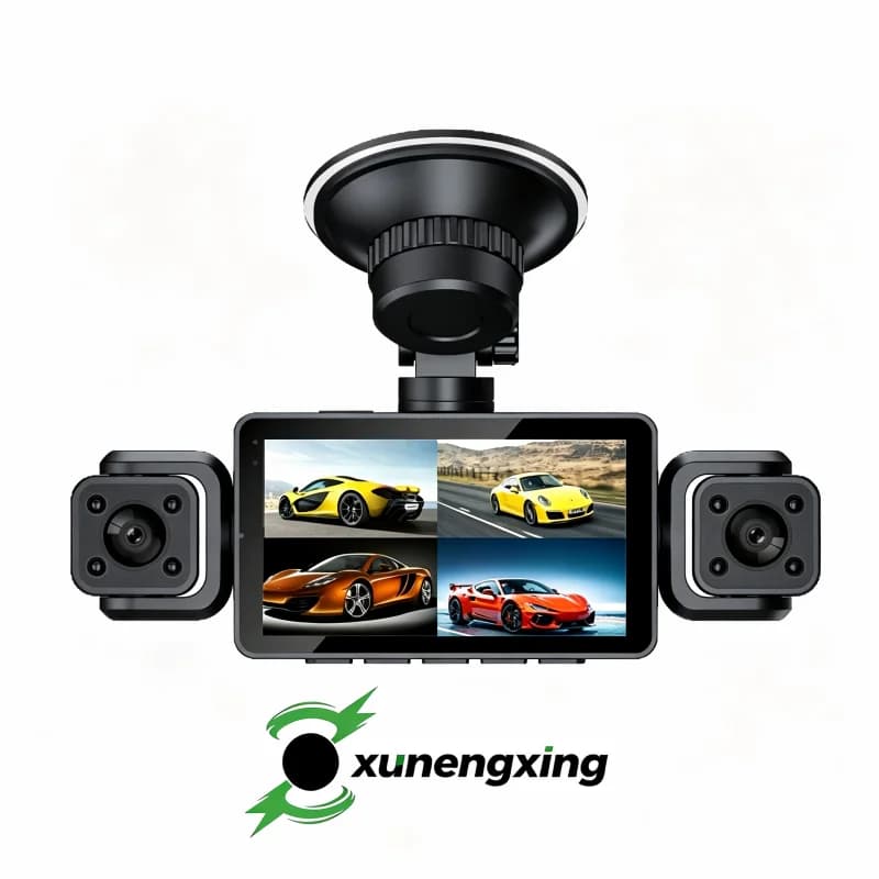 Front 1080P WiFi 4 Channel Dash Cam + 3 Way Rear 480P 3" IPS Screen APP Monitor G-Sensor Loop Recording Parking Monitor Car DVR