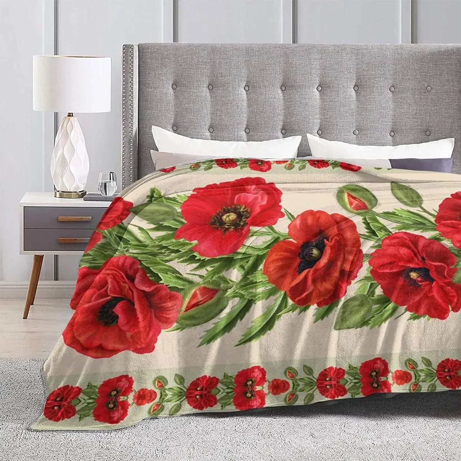 Red Flower Poppy coperta morbida per tutte le stagioni Microplush coperte calde coperta leggera in pile di flanella per divano letto divano