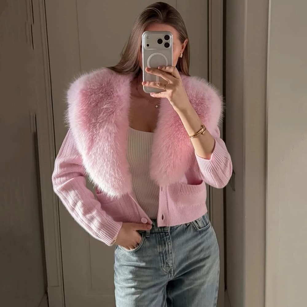 Ticketsx Vintage Plush Knit Sweater Solid Women Button Patchwork Slim Short Cardigan Fashion Female High Street Sweater Cardigan