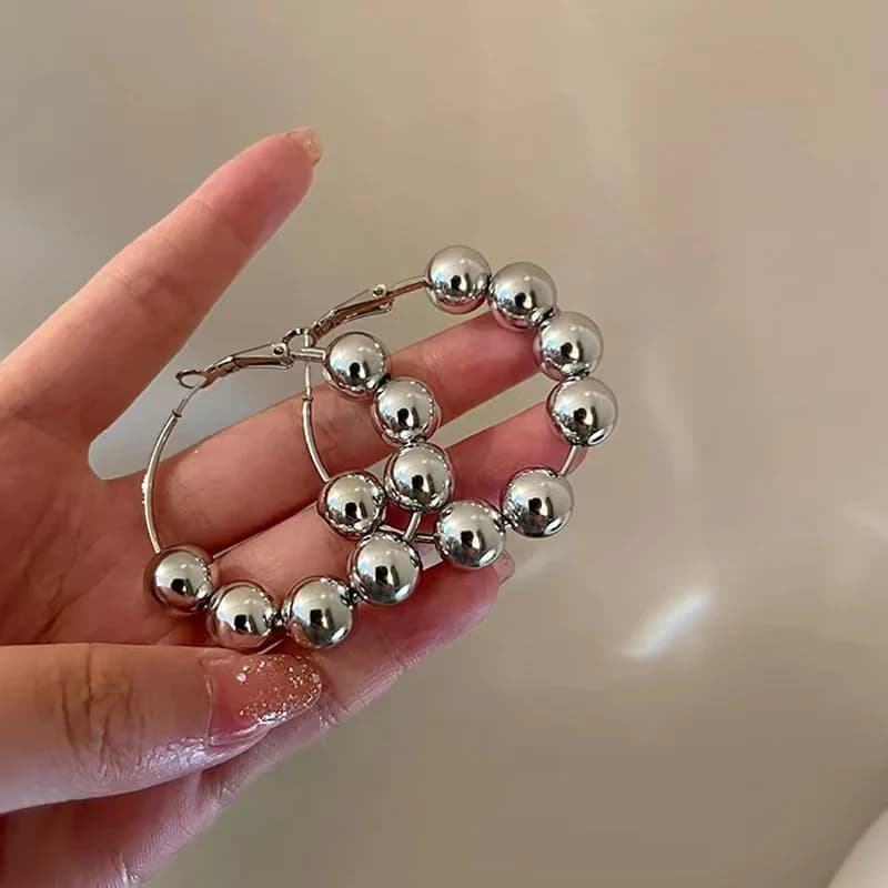 Fashion Silver Color Beads Hoop Earring Party