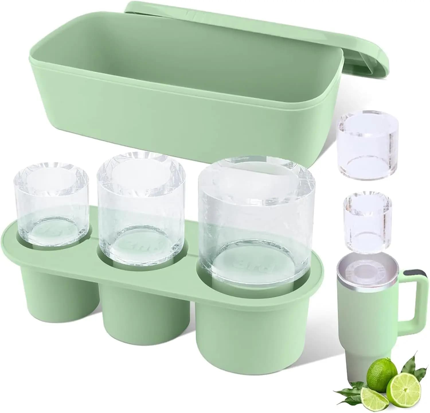 Ice Mold for Cup 30-40 oz Tumbler Cup Ice Mold, Silicone Ice Cube Tray With Lid and Bin for Chilling Cocktails, Whiskey, Drinks,