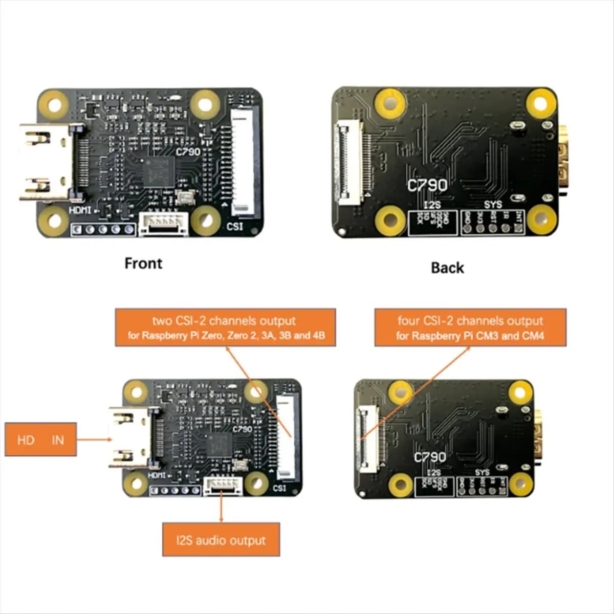 Adapter for sports camera for Raspberry Pi, compatible HDMI with CSI-2 C790 1080P25Fp card for ZERO/3B/3 B+/4B/CM3/CM4(B)