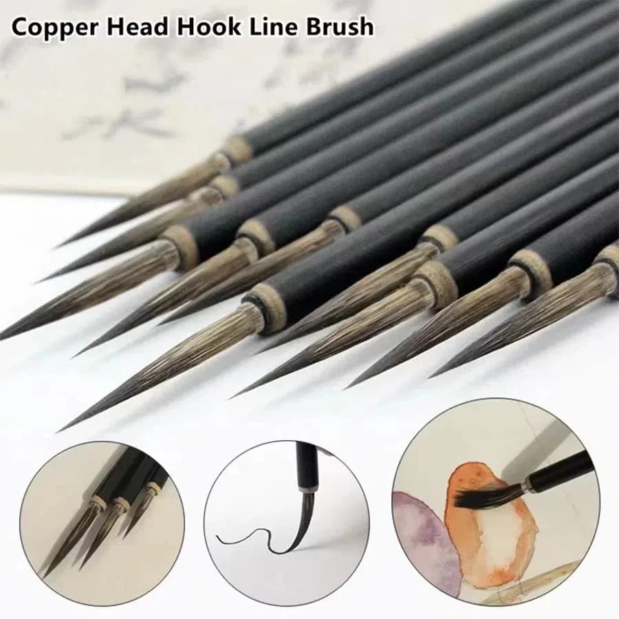 3pcs/set Chinese Calligraphy Brush ceramics Hook Line Fine Paint Brush Pen Weasel Mouse Whisker Stone Badger Hair Paint Brush