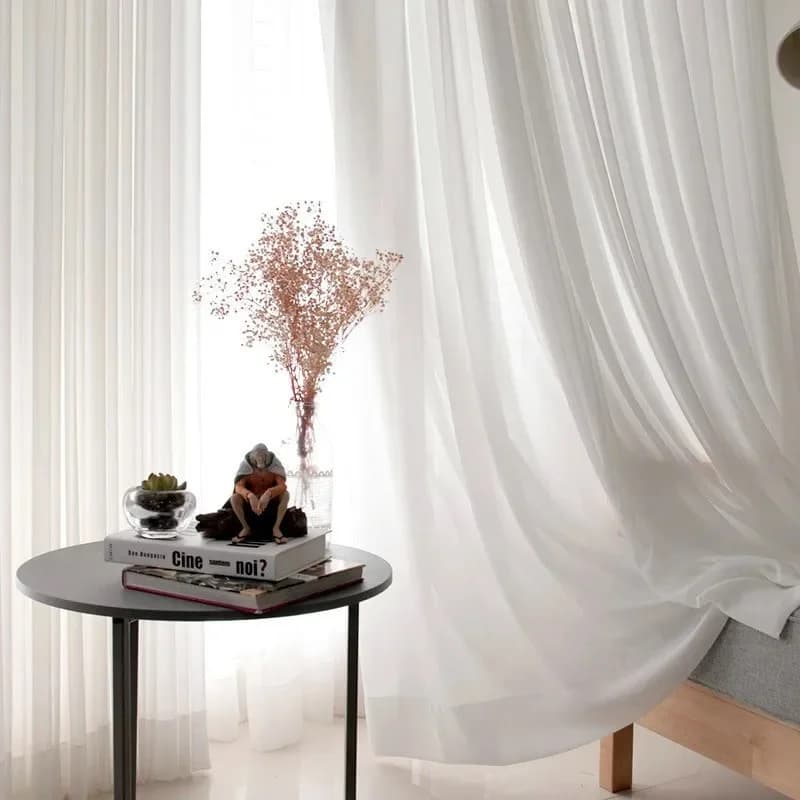 Elegant tulle curtains for white windows super soft cream for living room in ivory chiffon transparent folds curtains in voile hidden bedroom