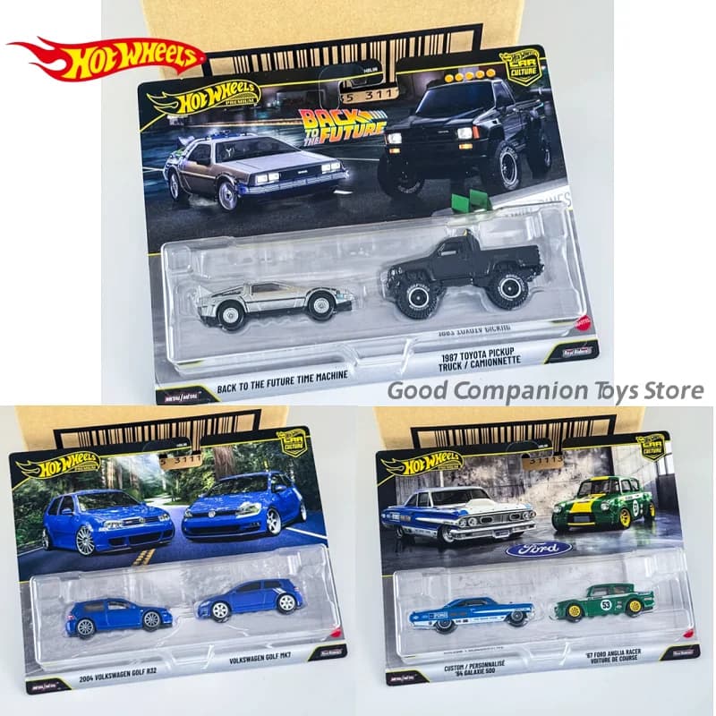 Set di due auto Hot Wheels Car Culture originali, BACK TO THE FUTURE VOLKSWAGEN GOLF HBL96, modello in lega pressofusa premium in scala 1:64