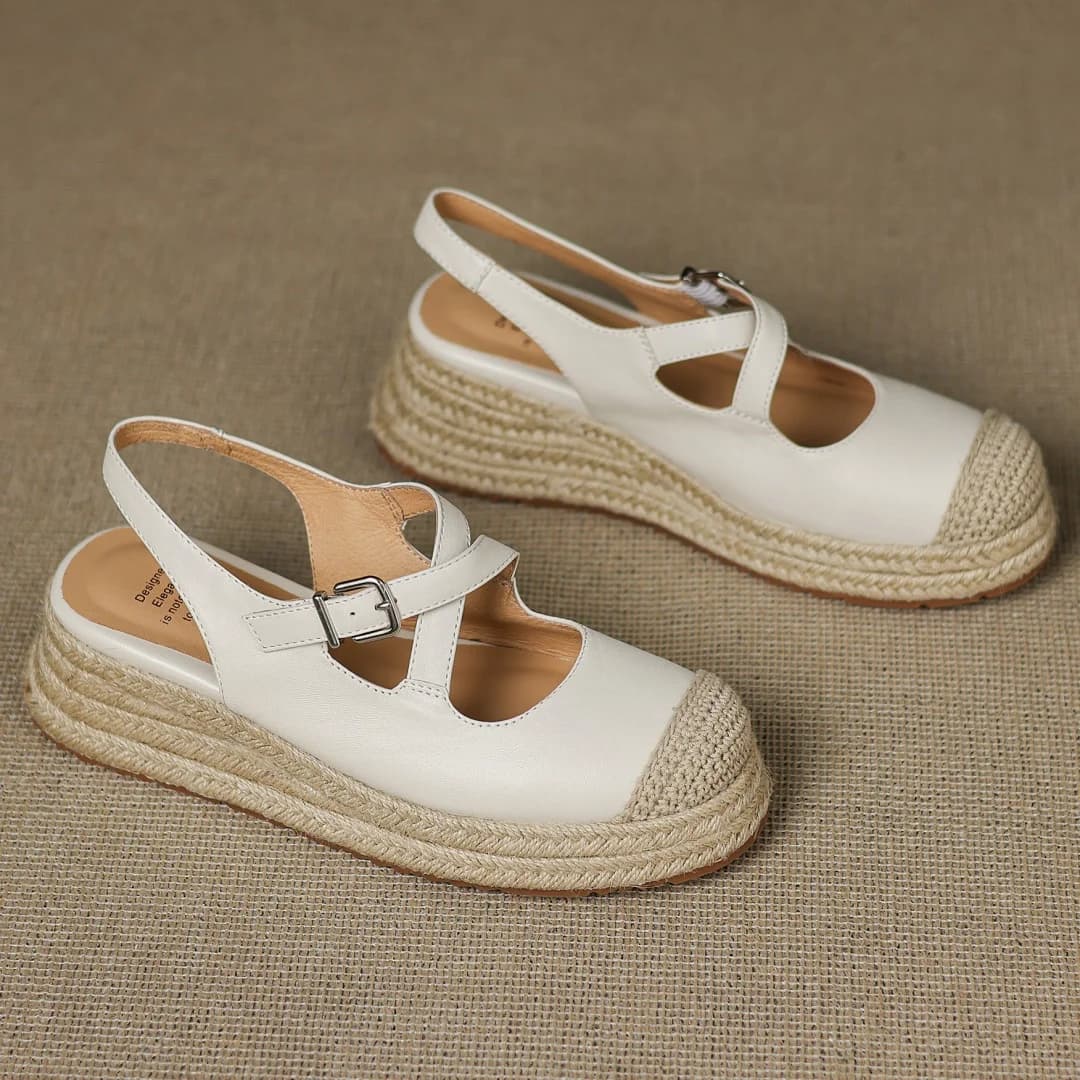Sandali slingback con cinturino incrociato a fascia stretta in vera pelle da donna appartamenti con plateau con suola spessa in canapa scarpe estive femminili casual in vendita