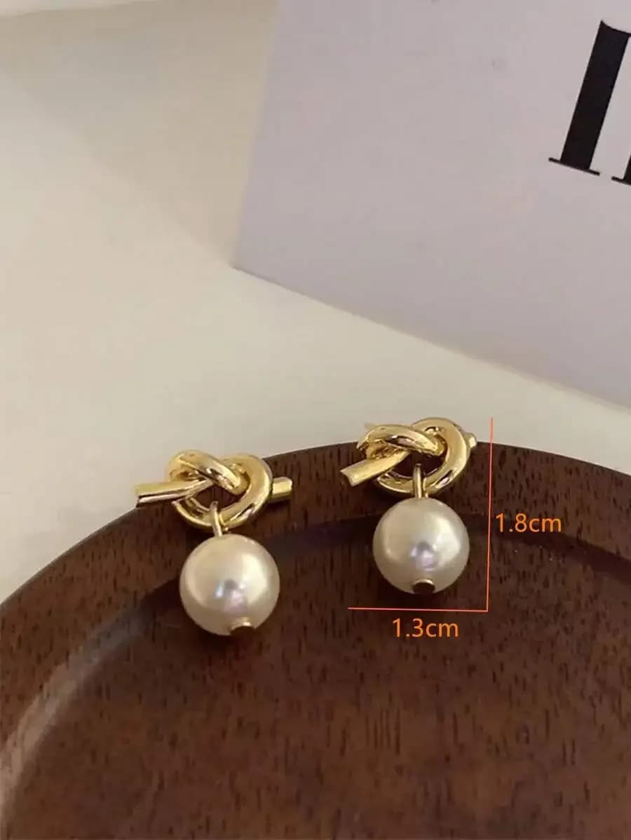 Knot Design Faux Pearl Drop Earrings For Women