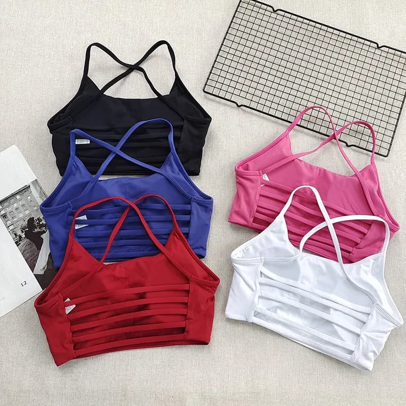 Women's sports bra with thin shoulder straps and sexy back neckline - Outer top for gym workout, yoga, running, fitness