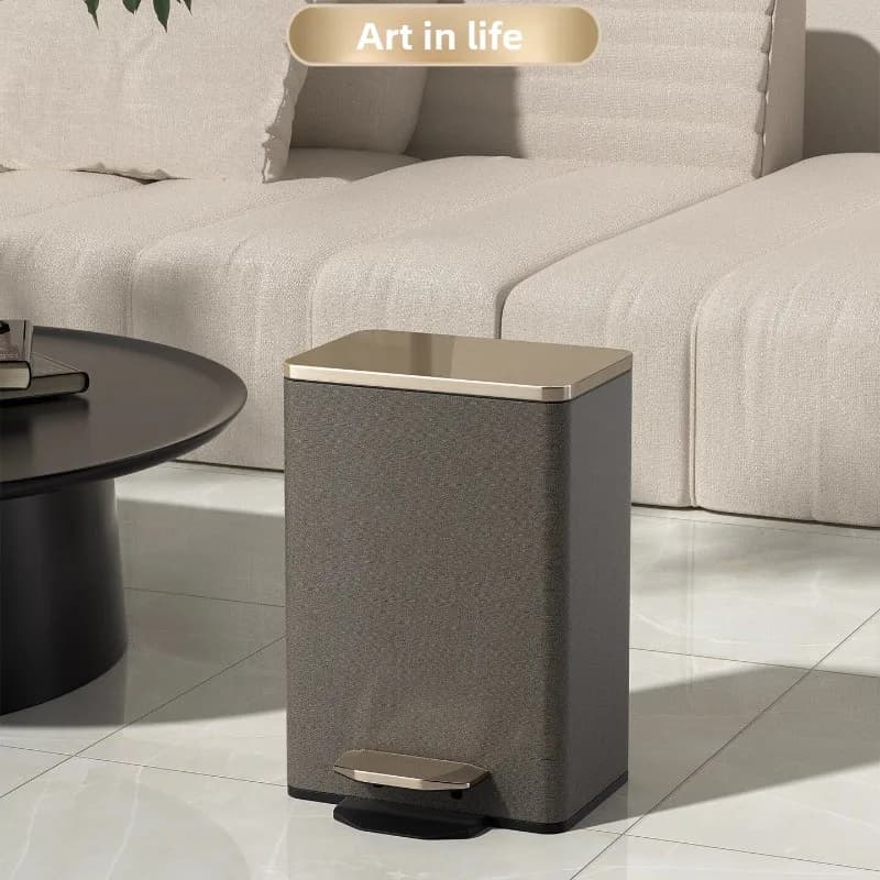 Minimalist Leather Trash Can Pedal Operated Large Capacity Waste Bin for Kitchen Office Odor-Proof Thickened Garbage with Lid