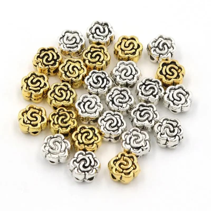 50 pcs 6.5mm mixed rose flower loose spacer metal seed beads for jewelry making embroidery beads diy accessories wholesale