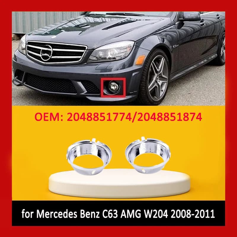 for 2008-2011 W204 Mercedes Benz C63 AMG Front Bumper Fog Light Frame Ring Trim Molding Cover 2048851774 2048851874