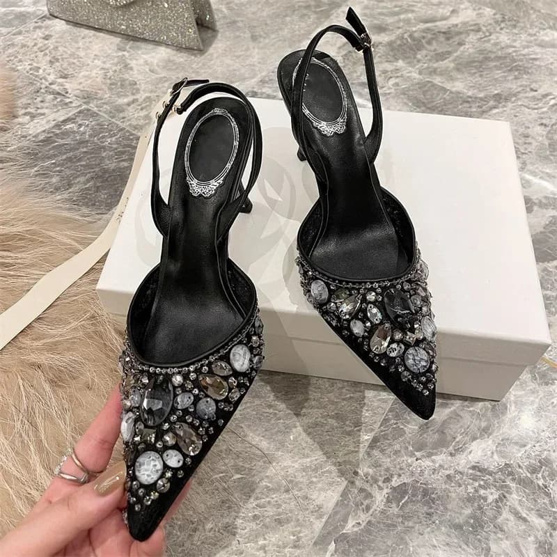 Baotou Sandali in cristallo di pizzo con diamanti d'acqua Nuove scarpe da sposa con tacco alto da donna Scarpe singole con temperamento sexy
