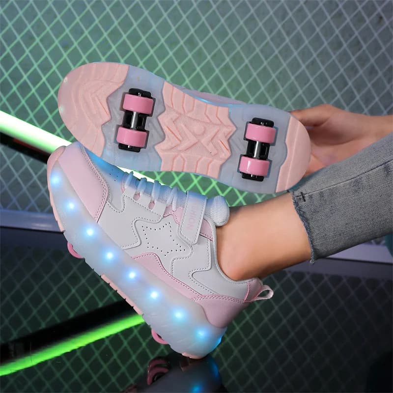 Kids Sneakers with USB Charging Luminous Shoes Outdoor Sports Wheelchairs Kids Four Wheels Boys Girls Light Shoes Invisible
