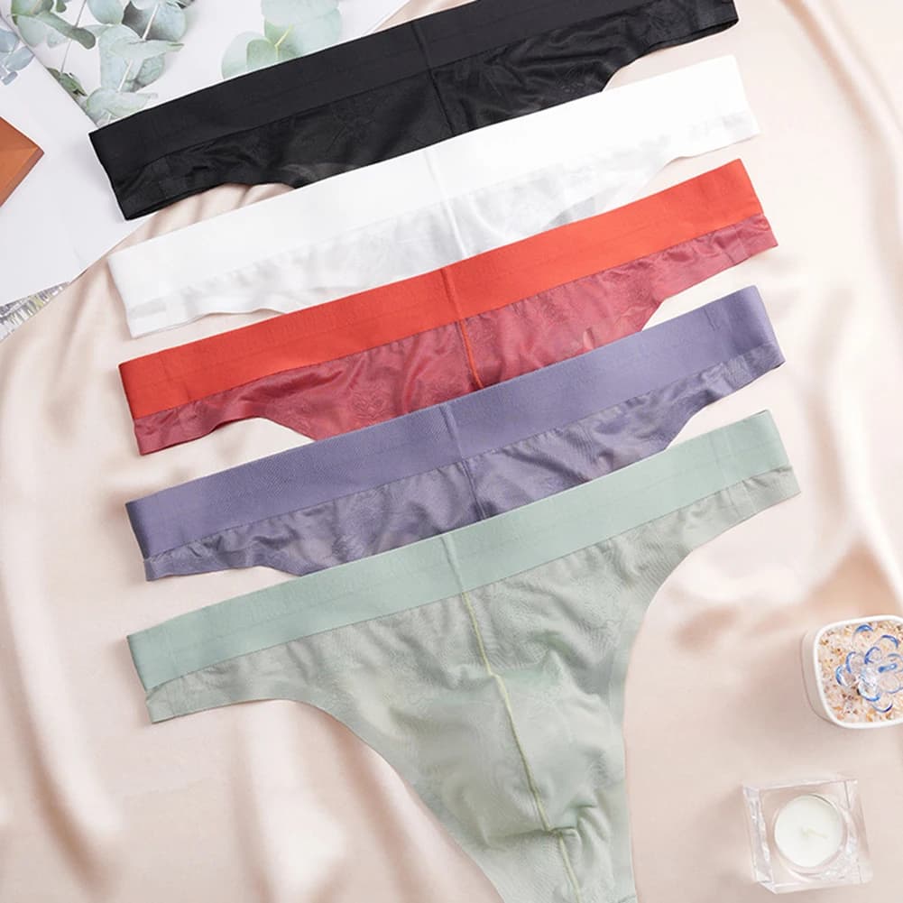 Perizoma G-string da uomo senza cuciture, trasparente, con tasca sottile, a vita bassa, slip elasticizzato, morbido e traspirante
