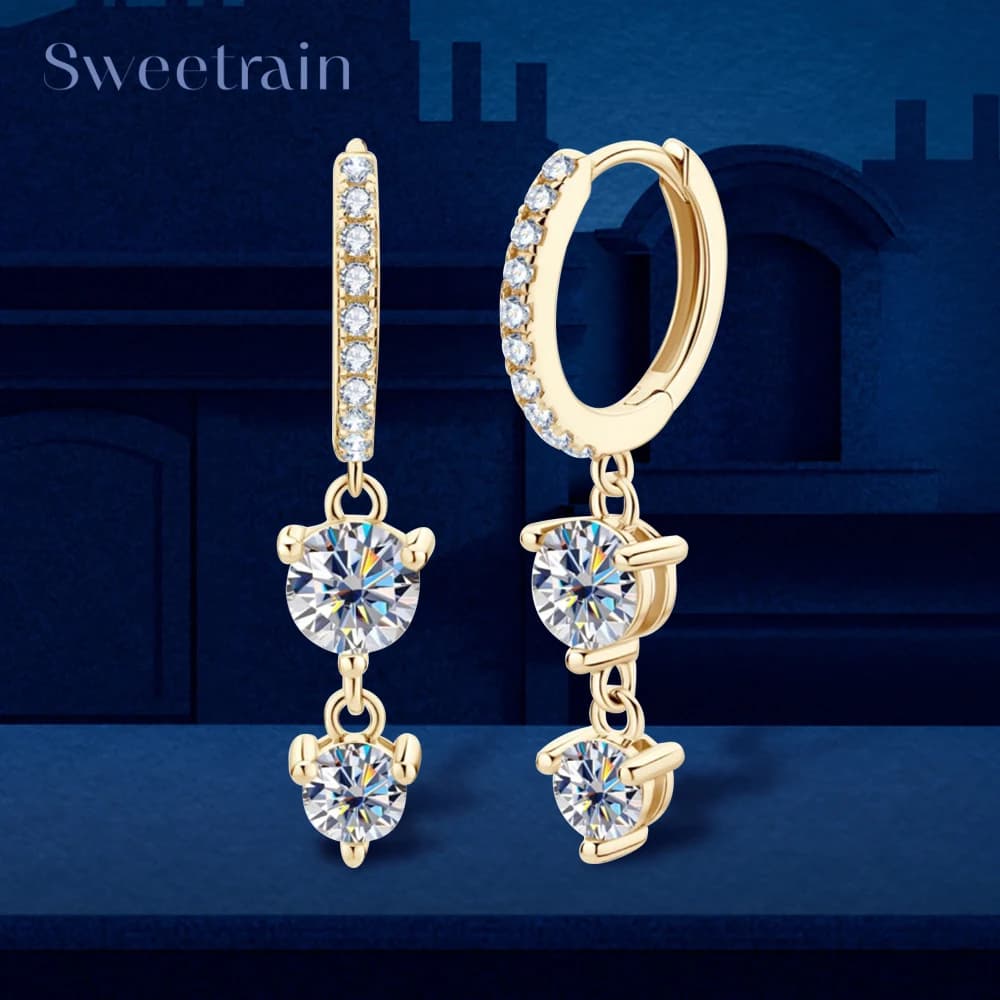 Sweetrain Real D Color Full Moissanite Drop Earrings For Women S925 Silver 1.6 Carat Diamond Earring Wedding Party Fine Jewelry