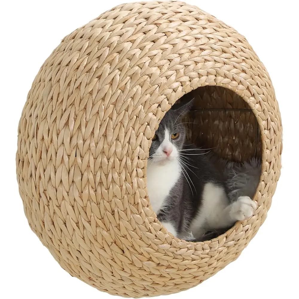 Cuccia per Gatti da Parete in Legno Naturale con Cuscino Lavabile per Gatti e Gattini da Interno