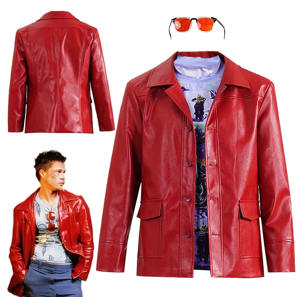 Fight Club Tyler Durden Cosplay Fantasy Giacca rossa Occhiali 1999 Costume da film Travestimento Halloween Uomini adulti Gioco di ruolo Party Outfit