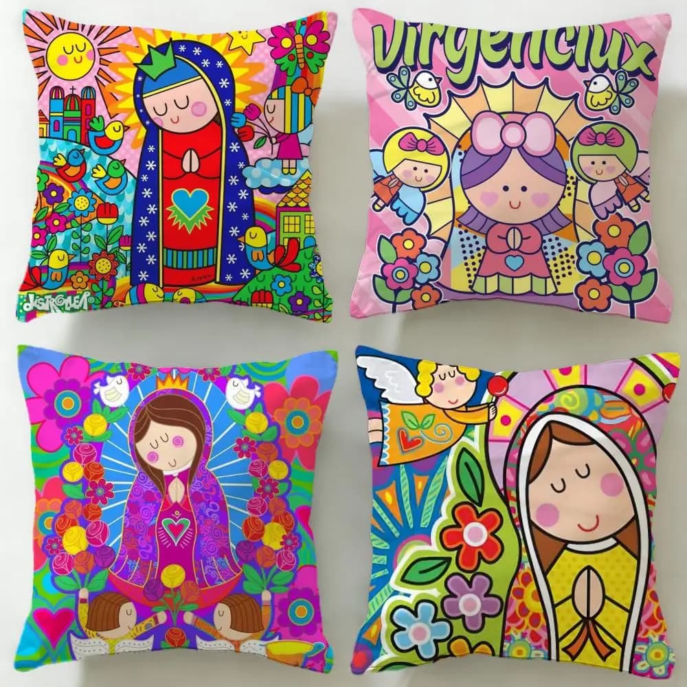 Fodera per cuscino con motivo artistico Cartoon Virgin Mary, morbida e facile da lavare – versatile per divano, letto, viaggi e ufficio