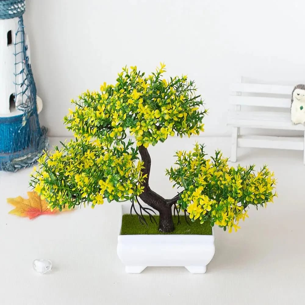 Bonsai Artificiale Verde Piccolo in Vaso, Fiori Finti per Decorazione Casa, Giardino, Hotel, Feste e Ornamenti