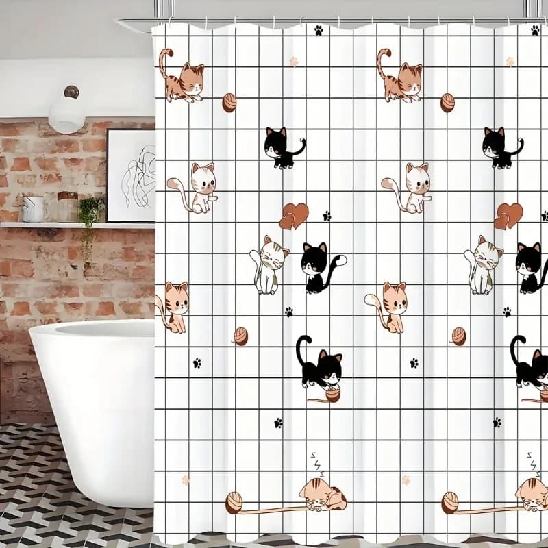 Tenda da doccia impermeabile con motivo gatto, 1 pezzo - Facile da installare con ganci, resistente e decorativa per qualsiasi bagno