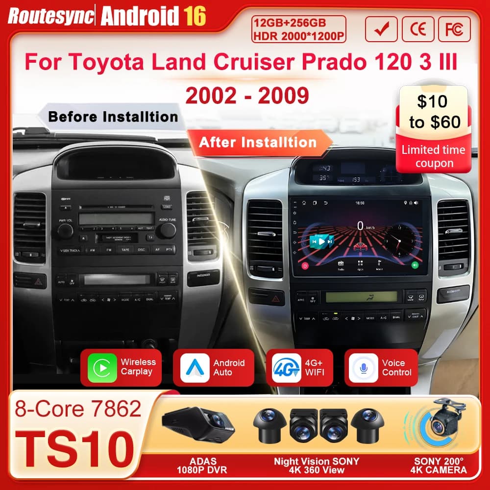 Autoradio Android 2 Din for Toyota Land Cruiser Prado 120 3 III for Lexus GX470 GX 470 J120 2002 - 2009 with touch screen screen