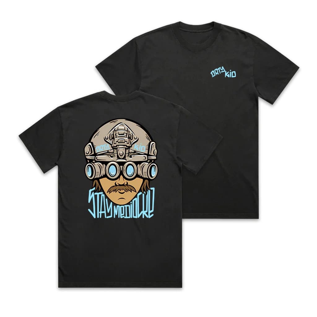Hard Man Club Bad Kid Series Man with A Beard Wearing A Tactical Helmet Round-neck Short-sleeved T-shirt