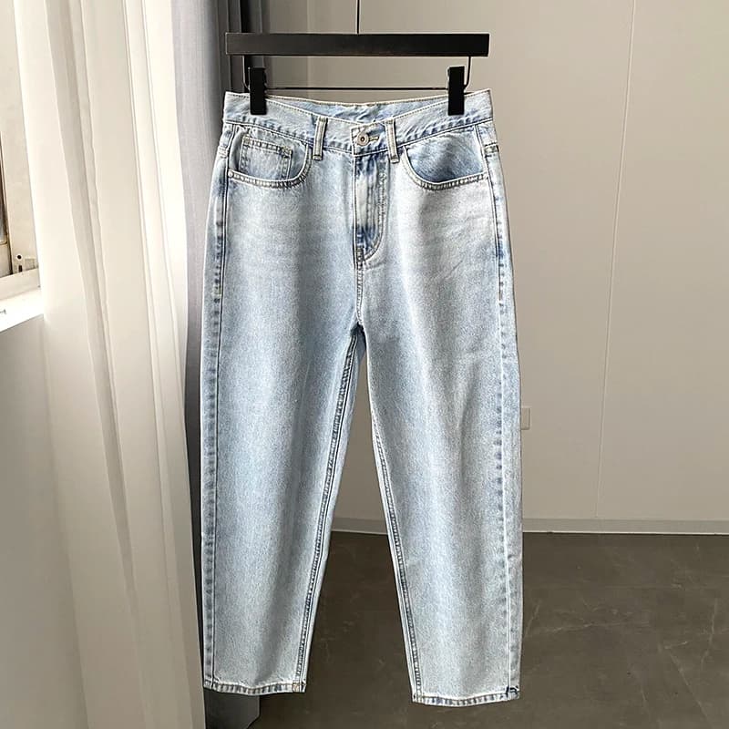 Loose Fit Men's Jeans Mid-Low Waist Straight Leg Casual Summer New Sle Light Blue Versatile Straight Nine-Piece Pants