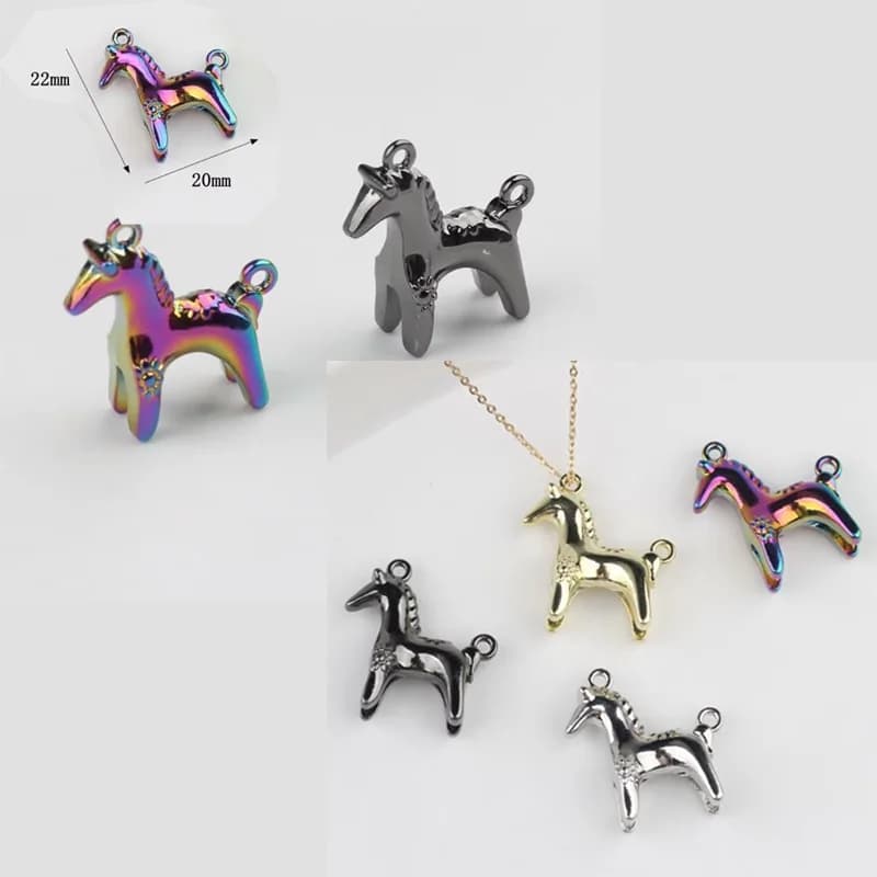 2 pezzi in lega lucida ciondolo pony animale cavallo ciondoli collana fai da te bracciale orecchini portachiavi accessori creazione di gioielli fatti a mano