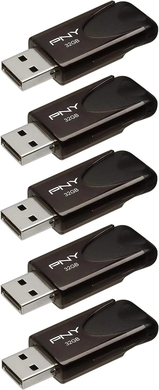 Chiavetta USB 2.0 da 32GB, Nera, Confezione da 5 - Cappuccio Scorrevole, Ideale per Foto, Video, Documenti