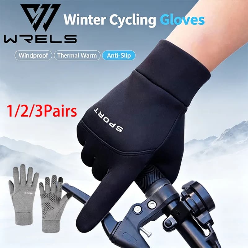 1/2/3Pairs Winter Cycling Gloves Windproof Thermal Anti Slip Running Motorcycle Gloves Warm Bicycle Sports Outdoor Gloves