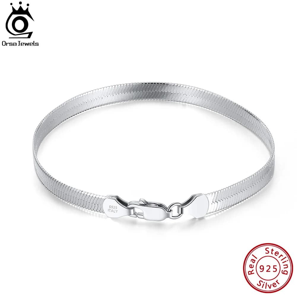 Gioielli ORSA argento Sterling 925 Punk 3mm/4.5mm flessibile piatto a spina di pesce braccialetto a catena per donna uomo gioielli moda SB107