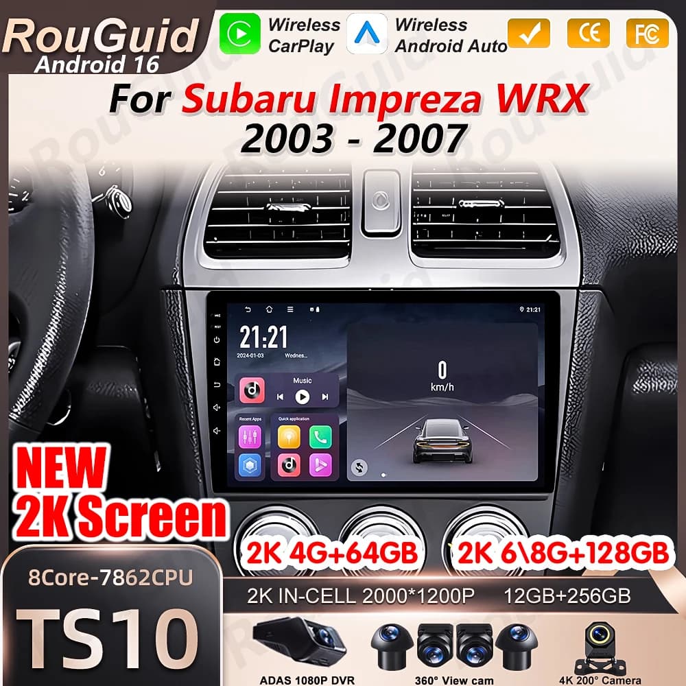 Autoradio Android 16 per Subaru Impreza WRX 2003 2004 2005 2006 2007 Lettore Multimediale Video Carplay Wireless Stereo DVD BT