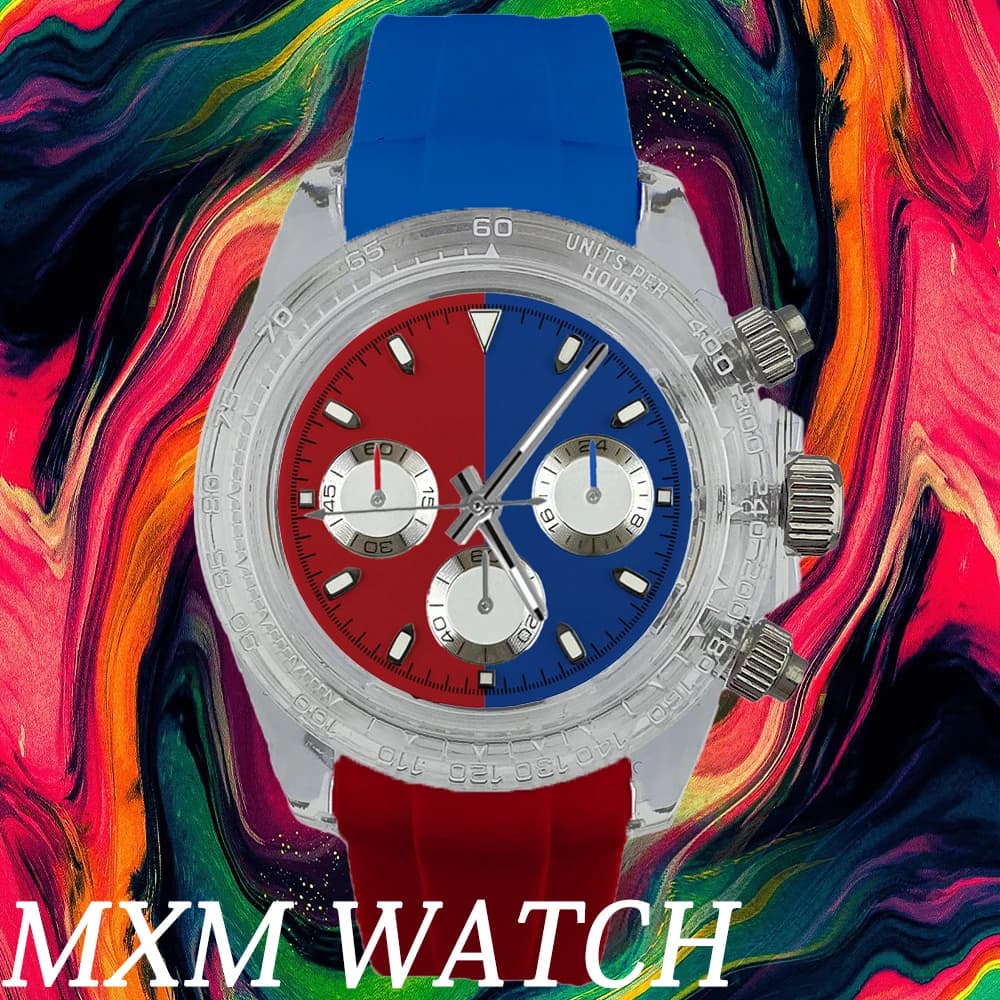Watches Customized 39.3mm Men's Chronograph New Watch Modified Transparent Plastic Case Chronograph VK63 Colorful Luxury Watches