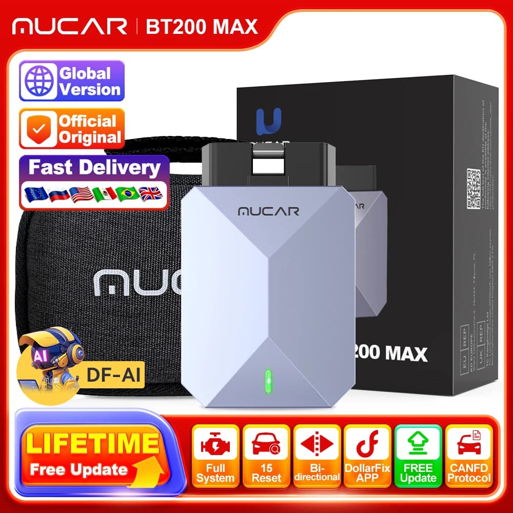 MUCAR BT200 MAX Automotive OBD2 Scanner Tutti i sistemi 15 Reset Controllo bidirezionale CANFD Strumenti diagnostici per auto a vita libera