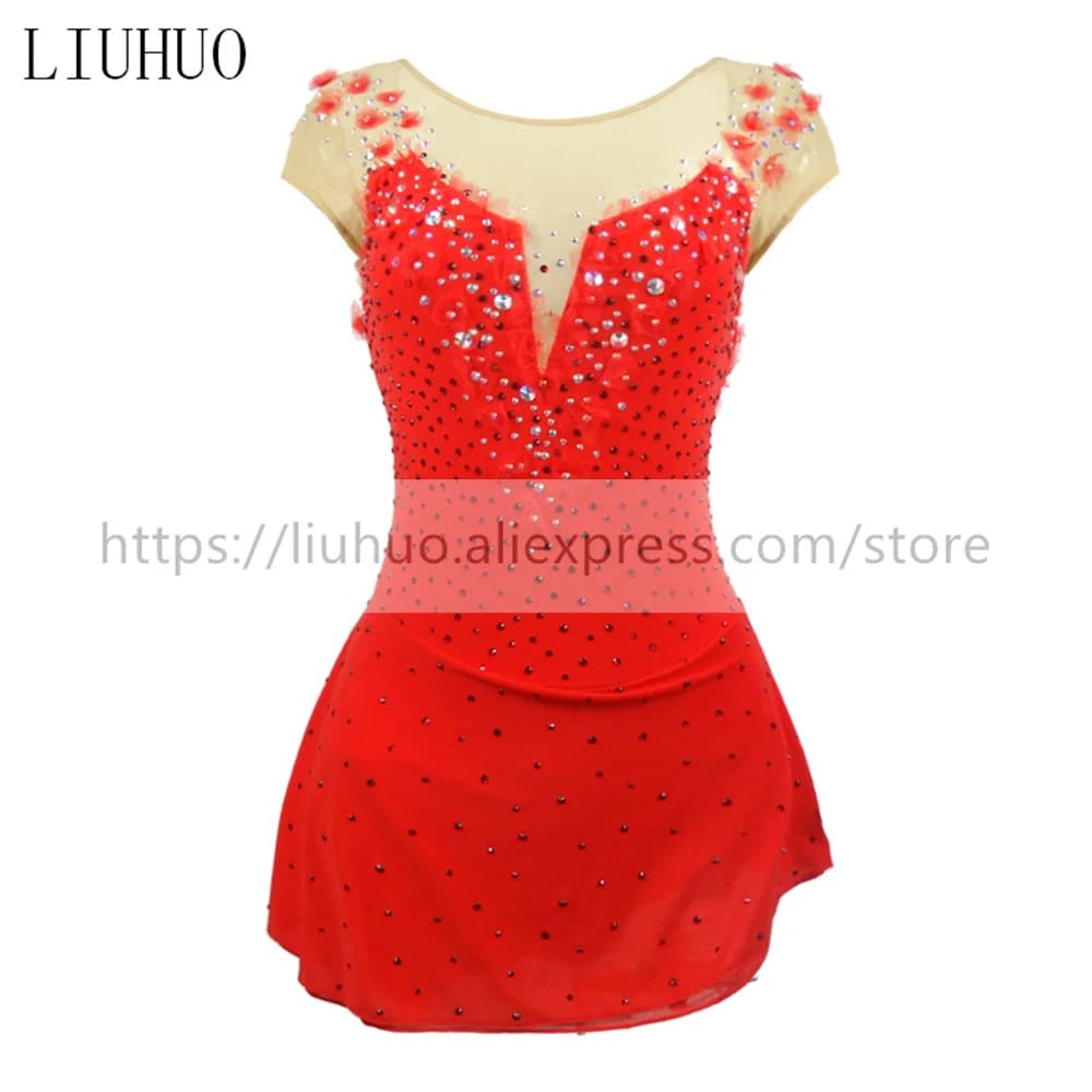LIUHUO Donna Ragazza Performance Rosso Ginnastica Ritmica Senza Maniche Concorso Body Pattinaggio di Figura sul Ghiaccio Vestito Danza Balletto