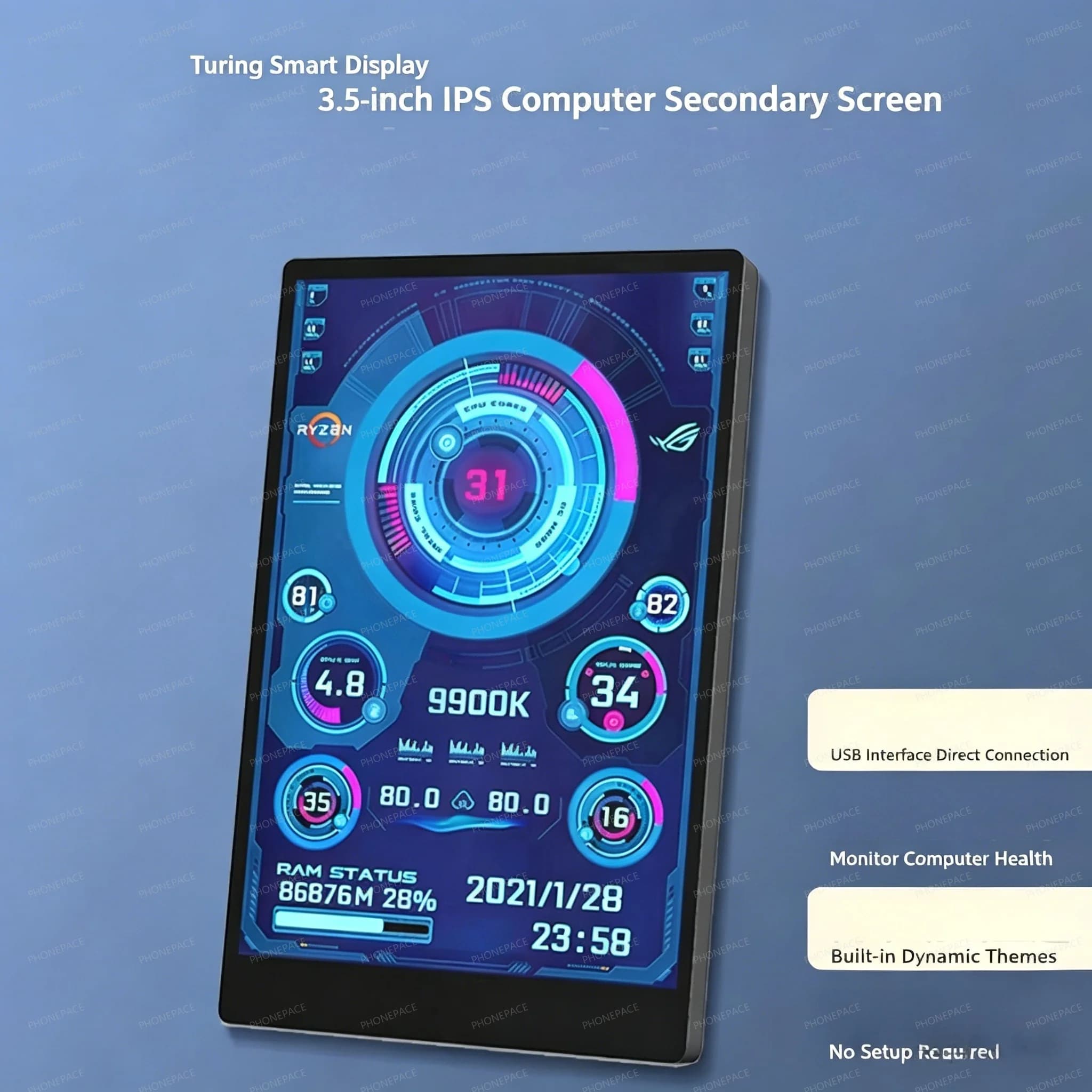 3.5-inch C-type secondary screen for CPU RAM GPU HDD Monitor 320*480 IPS LCD ISB Display TURZX Software NO AIDA64