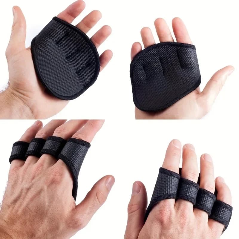 Un paio di guanti da allenamento fitness a mezze dita, con presa sul palmo, adatti per allenamenti in palestra e sollevamento pesi.