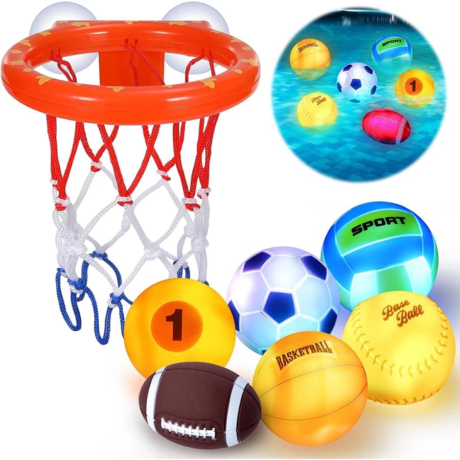 Giocattoli Luminosi da Bagno, Canestro da Basket per Vasca da Bagno per Bambini, Giochi d'Acqua per Piscina e Tavolo, Giocattoli per Vasca, Piscina e Nuoto, Giocattoli da Bagno per Neonati e Bambini