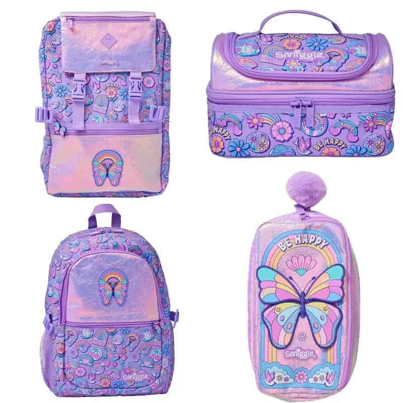 Borsa da scuola per bambini australiani per ragazze Zaino grande per alunni della scuola primaria Astuccio per matite con design a farfalla dei cartoni animati incluso