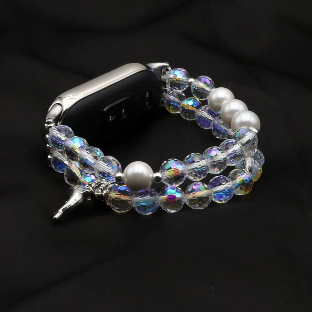Bracciale Mi Band 10 da donna in cristallo bianco Bling per Xiaomi Smart Band 8/9 M cinturino per orologio con perline iband con graziosi ciondoli in metallo