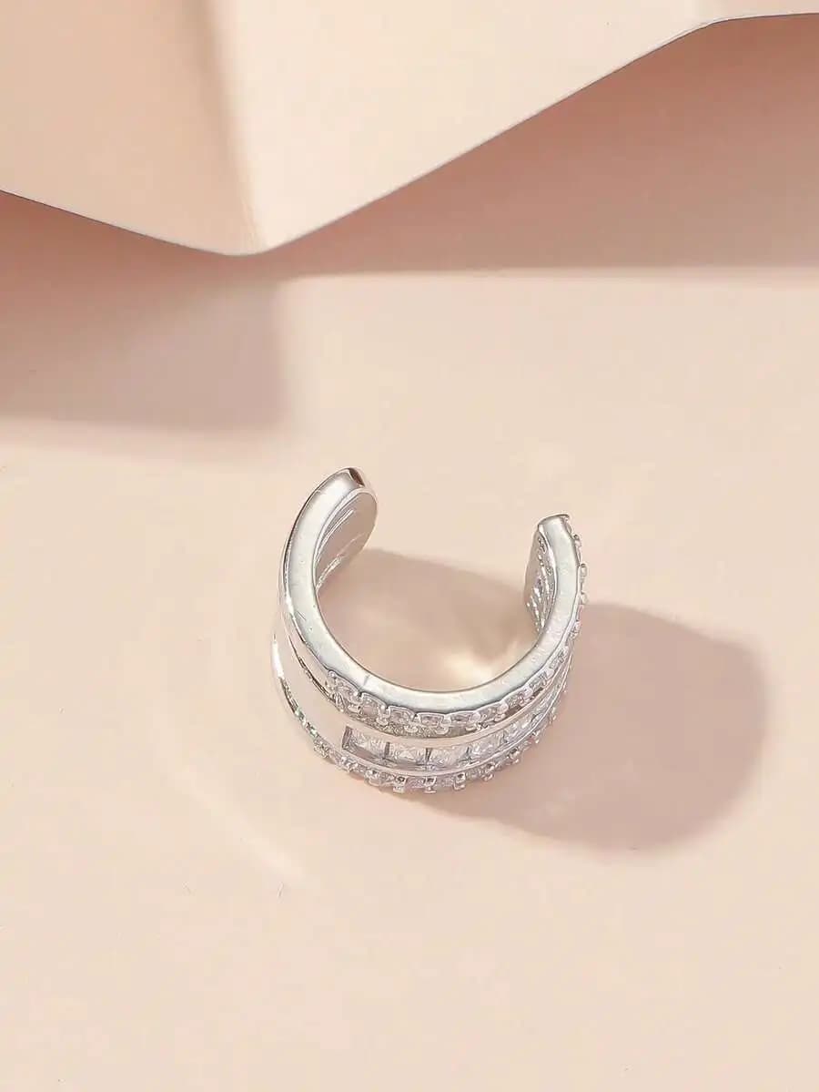 C-Shaped Multi-Layer Copper Alloy Inlaid Zirconia Ear Cuff For Women Daily Wear