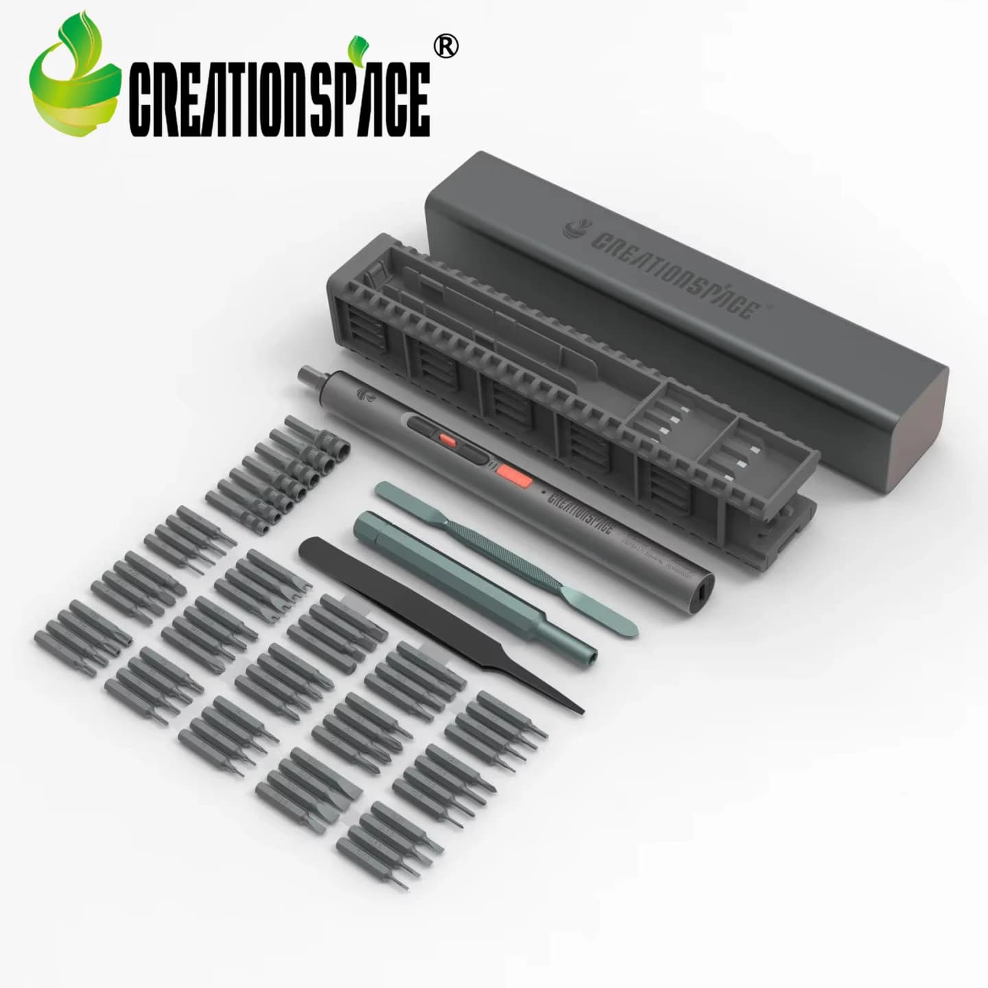 Creationspace 72-in-1 Mini Electric Screwdriver, 60 Magnetic Bits, Precision Repair Kit for Electronics, Men Gift Tool Set
