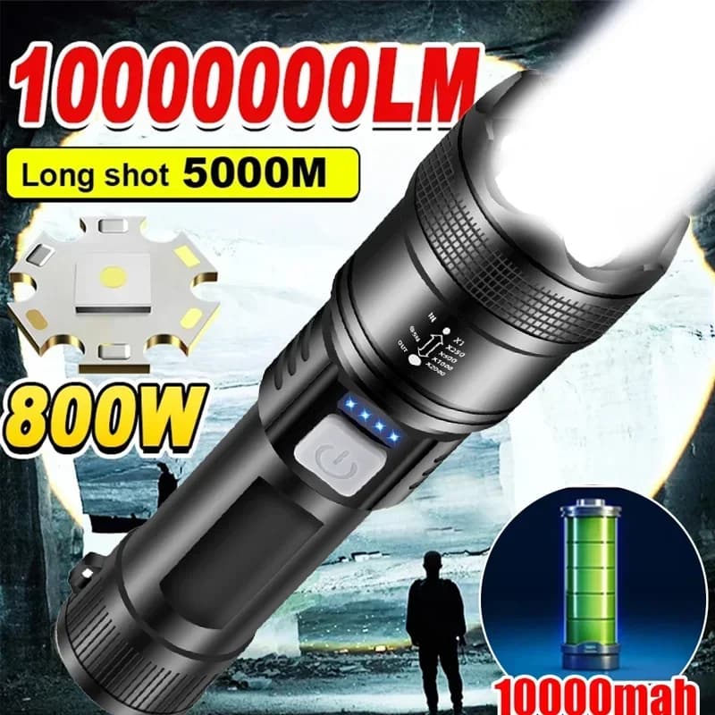 Potenti torce a LED P70 5000LM Luce tattica ultra luminosa Faretti di emergenza Luce con zoom telescopico Batteria incorporata
