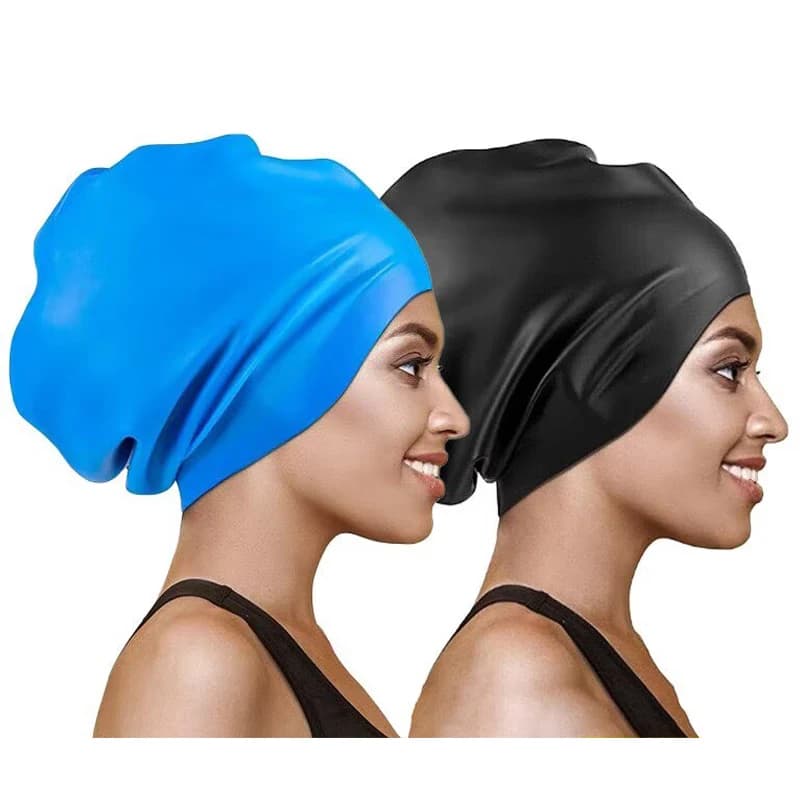 Cuffia da bagno grande in silicone per donna con capelli lunghi, alta elasticità, testa grande, impermeabile, attillata sulla testa, cuffia da bagno di taglia extra large