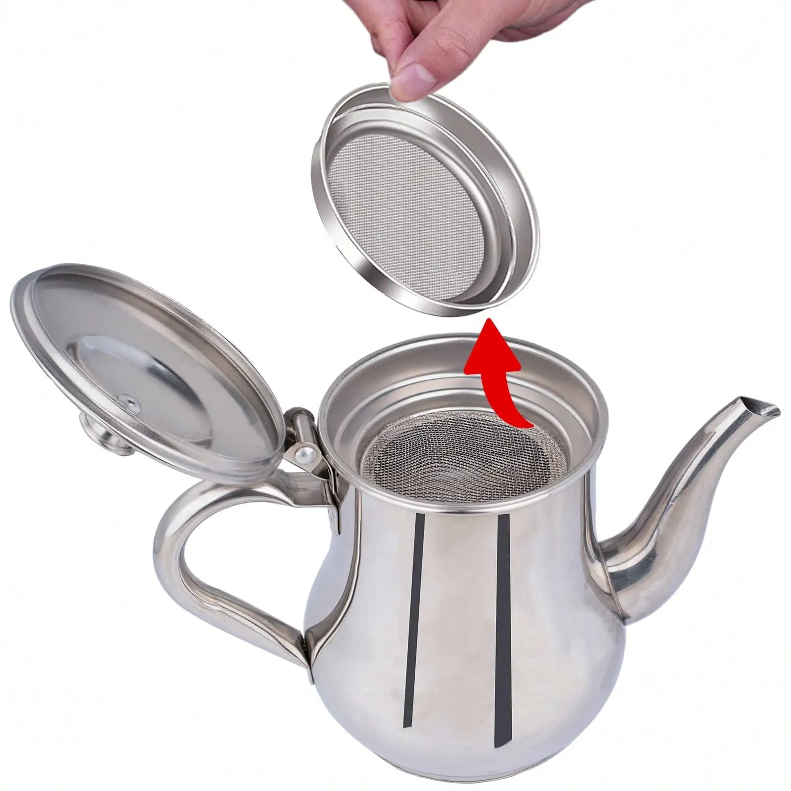 1PC Pentola per olio in acciaio inossidabile Pentola per filtro olio per uso domestico con filtro Screensparate Residui di olio Bottiglia di salsa di soia da cucina con coperchio