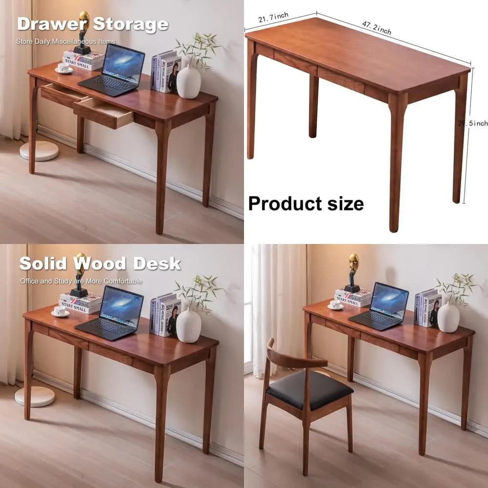 Scrivania in legno massello color ciliegio per ufficio domestico, spazi compatti, gaming e studio, facile da montare (47.2)
