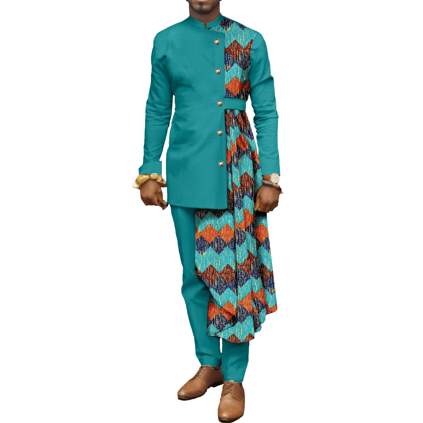 Cappotto da uomo africano Manica lunga da uomo Set da 2 pezzi Giacca Dashiki Top Cappotto Ankara Stampa Patchwork Blazer Abito da sposa Camicia da abito