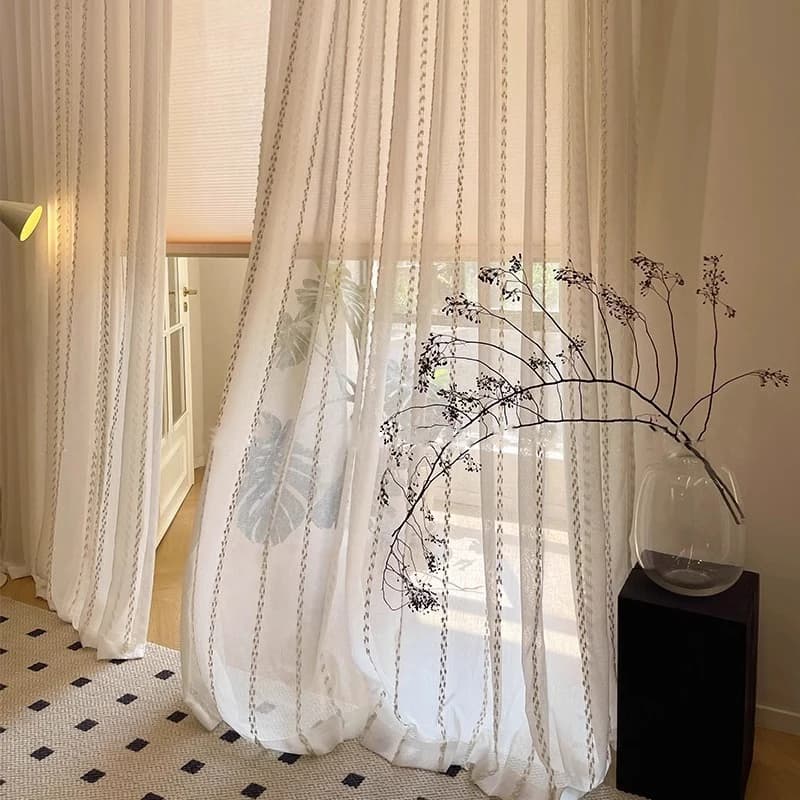 Tenda in Lino Antico Stile Sudafricano a Mezzo Pannello con Nappe a Righe Verticali per Soggiorno, Balcone, Studio, Stile Zen